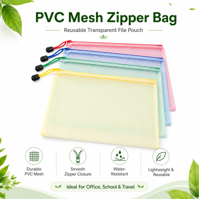 Tas Ritsleting File Jaring PVC (Ukuran A4/A3)