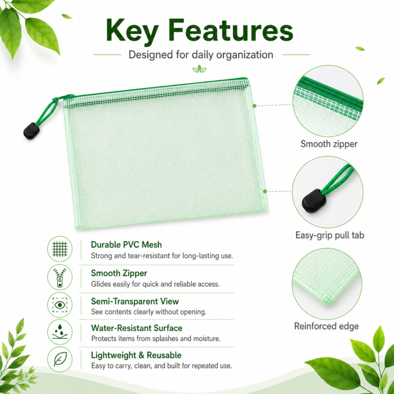 Tas Ritsleting File Jaring PVC (Ukuran A4/A3)