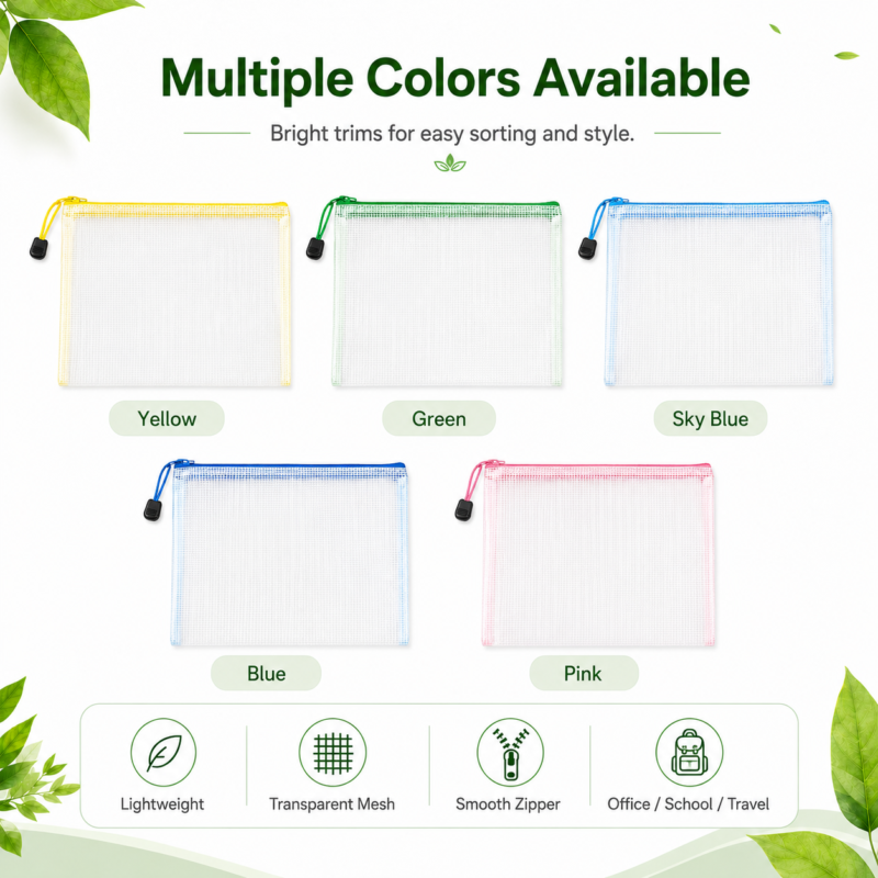 Tas Ritsleting File Jaring PVC (Ukuran A4/A3)