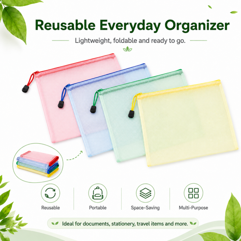 Tas Ritsleting File Jaring PVC (Ukuran A4/A3)