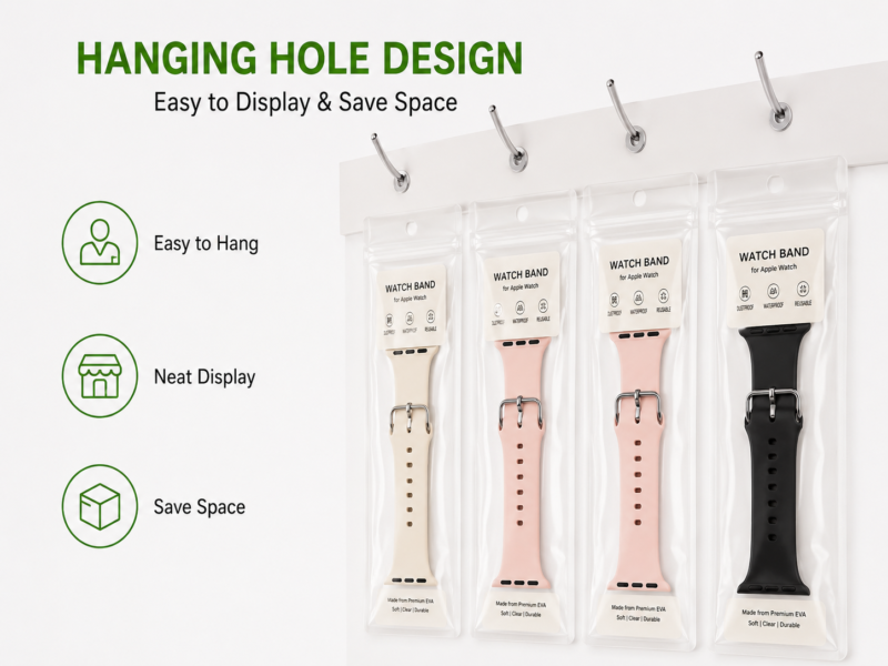 Clear EVA Ziplock Pouch with Hanging Hole for Watch Band Packaging