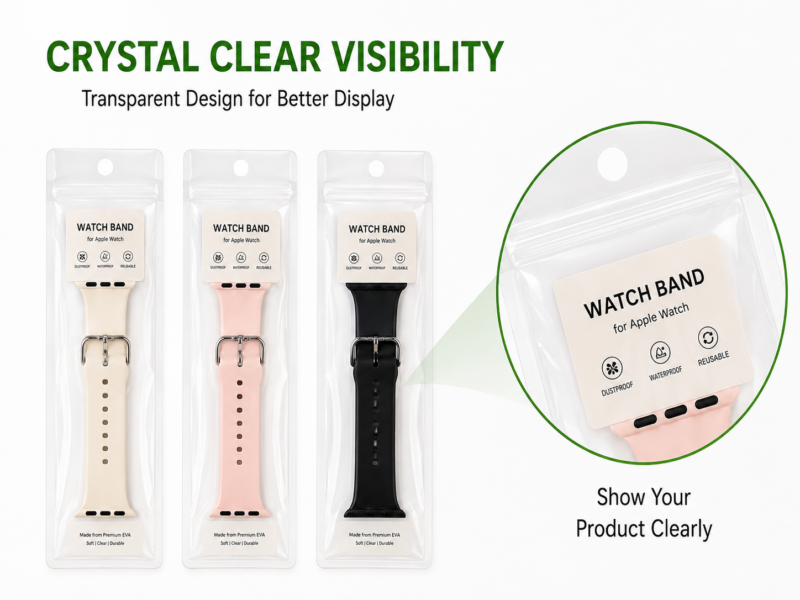 Clear EVA Ziplock Pouch with Hanging Hole for Watch Band Packaging