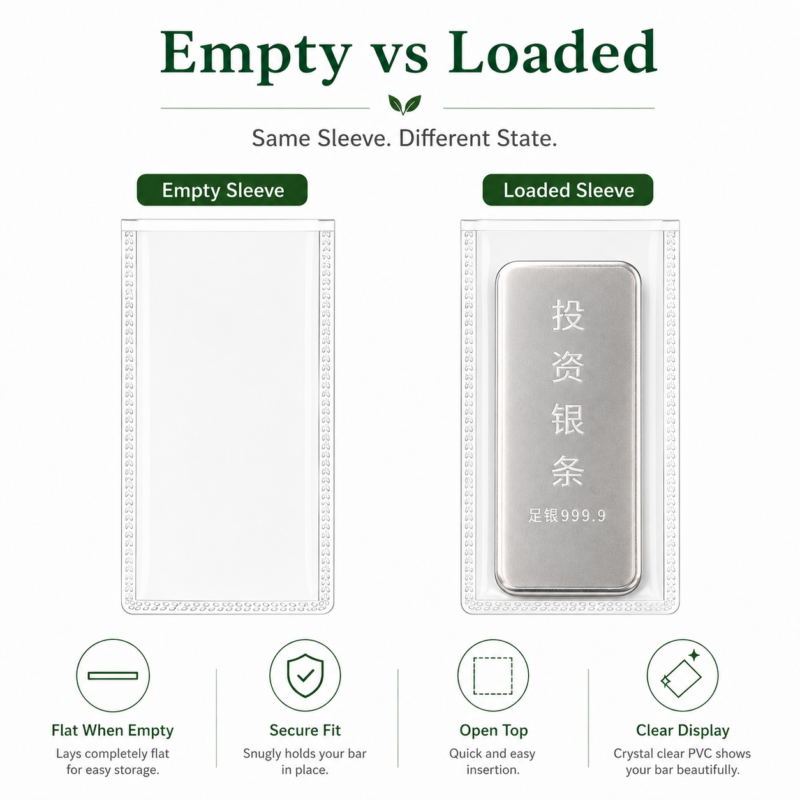Clear PVC Flat Packaging Pouches for Silver Bars and Bullion Packaging