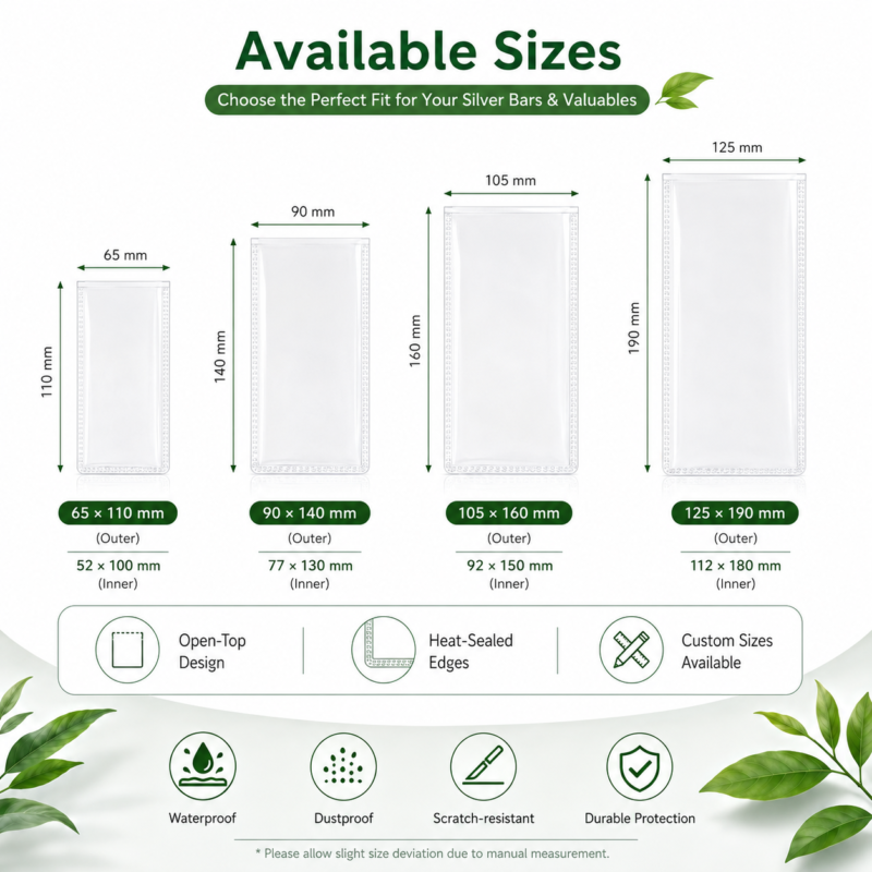 Clear PVC Flat Packaging Pouches for Silver Bars and Bullion Packaging