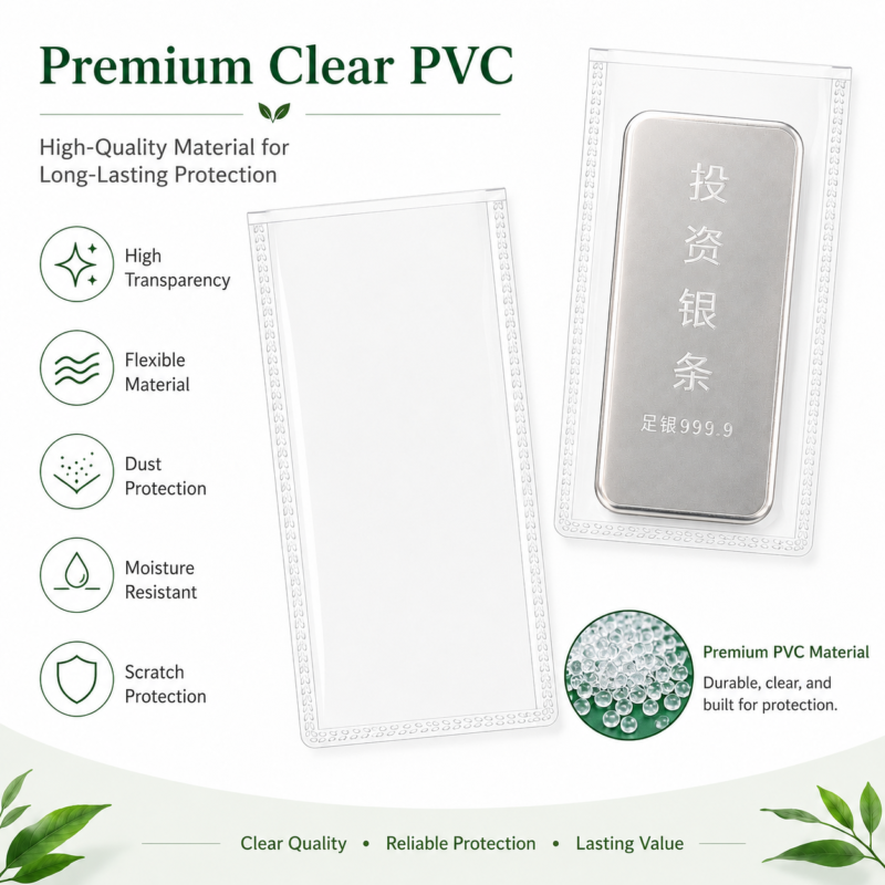Clear PVC Flat Packaging Pouches for Silver Bars and Bullion Packaging
