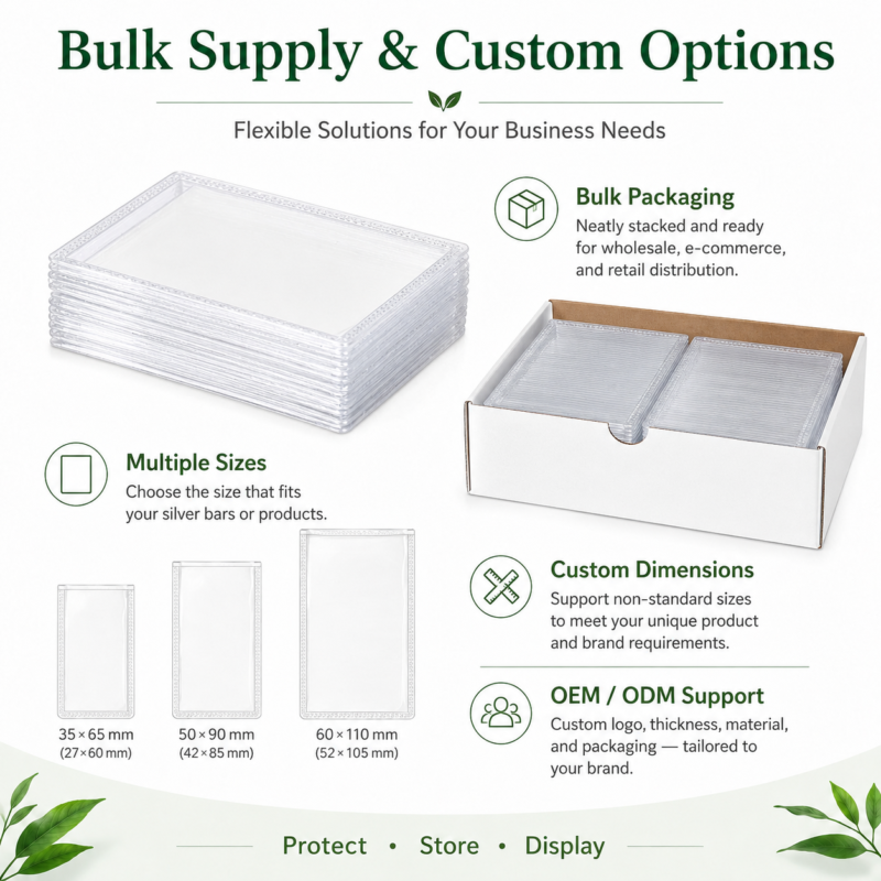 Clear PVC Flat Packaging Pouches for Silver Bars and Bullion Packaging