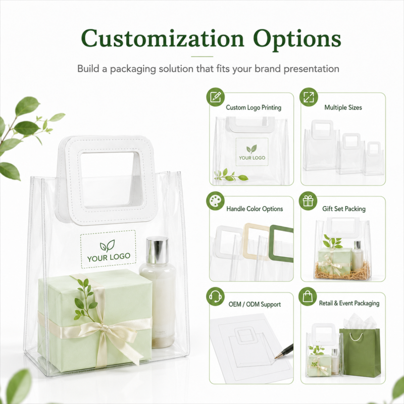 PVC Transparent Handbag Custom Size Luxury Gift Packaging Bags