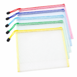 PVC Mesh Zipper Bag in four colors with transparent water-resistant file pouch for office school and travel