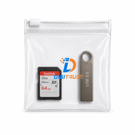 PVC zipper pouch clear slider bag for USB drive and SD card storage with custom logo