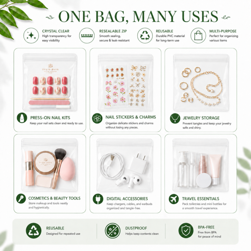 PVC Press-on Nails & Nail Art Accessories Ziplock Bag