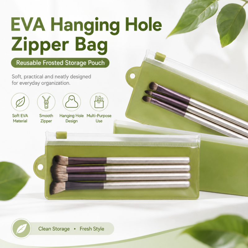 Eva Green Right Hanging Hole Slider Zipper Bag for Makeup Brush Storage