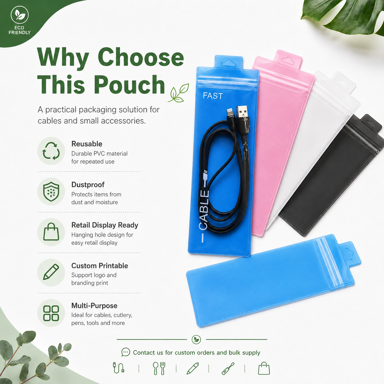 PVC Hanging Hole Zipper Pouch for Beauty Tools & Accessories Packaging