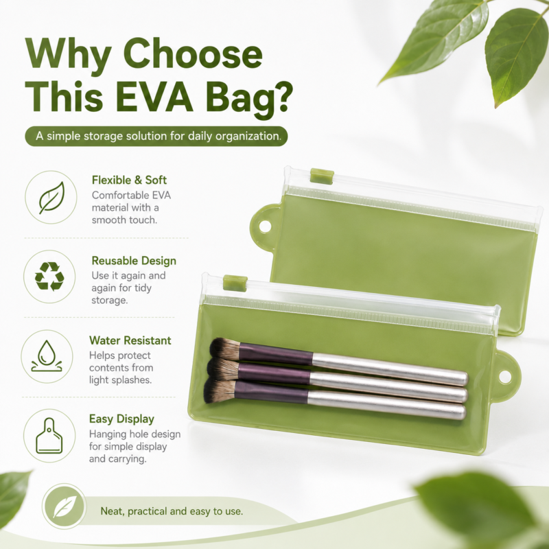 Eva Green Right Hanging Hole Slider Zipper Bag for Makeup Brush Storage