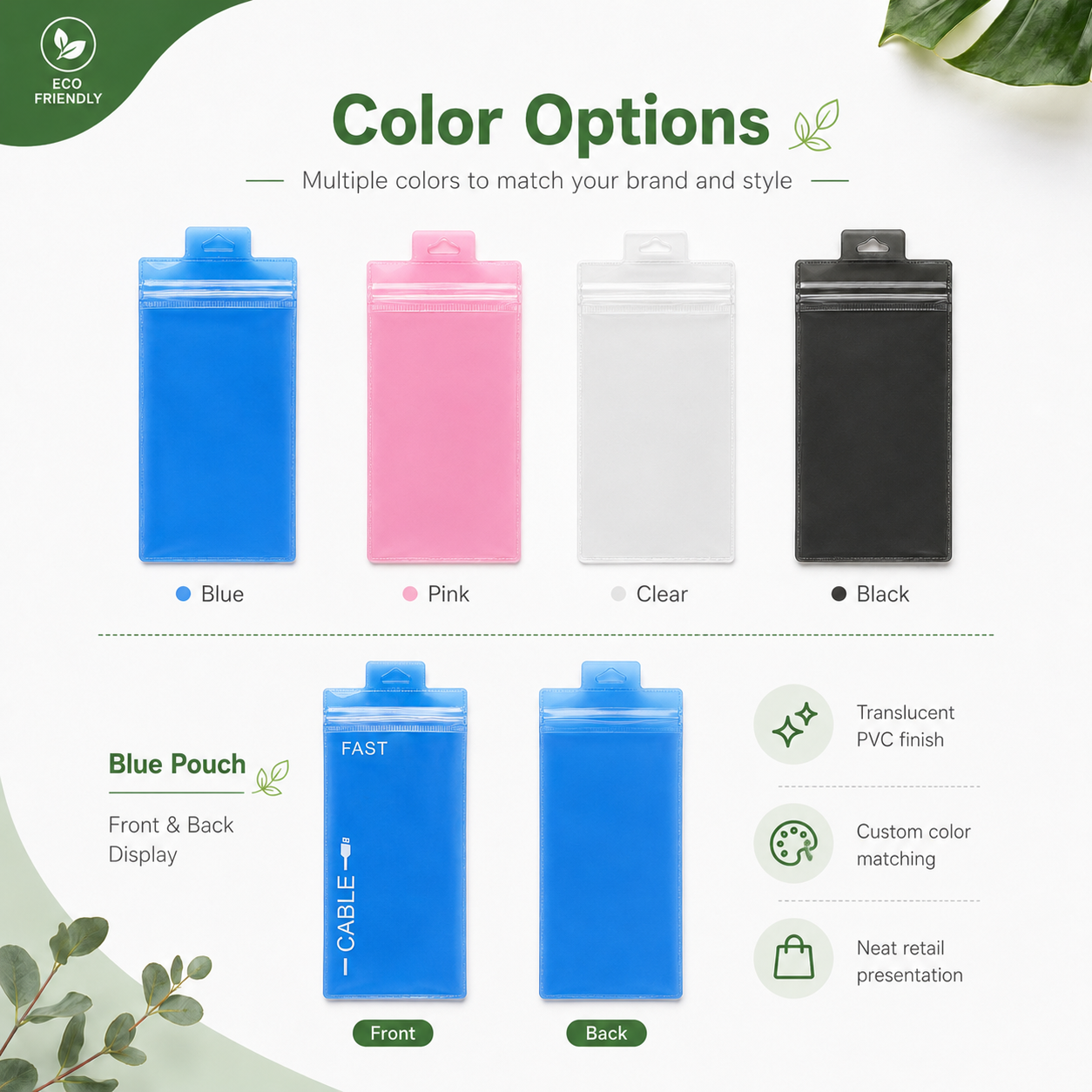 PVC Hanging Hole Zipper Pouch for Beauty Tools & Accessories Packaging