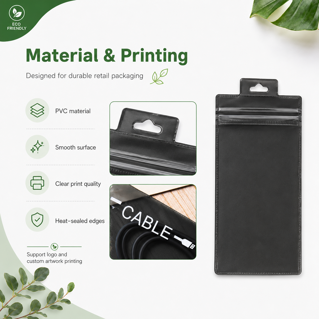 PVC Hanging Hole Zipper Pouch for Beauty Tools & Accessories Packaging