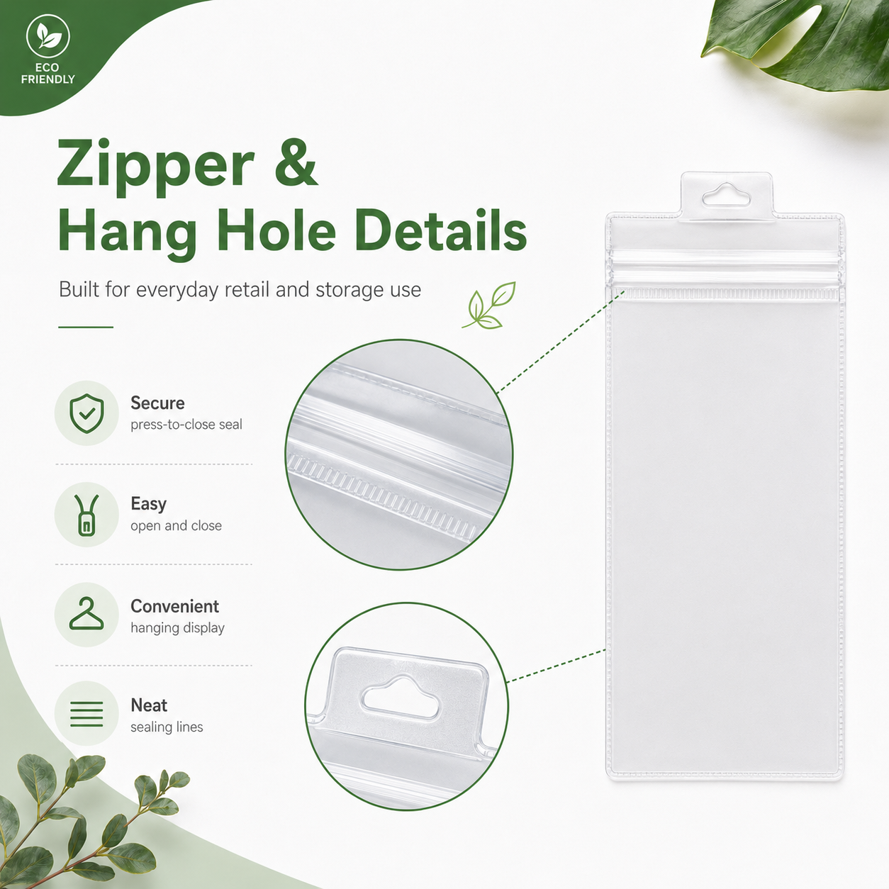 PVC Hanging Hole Zipper Pouch for Beauty Tools & Accessories Packaging