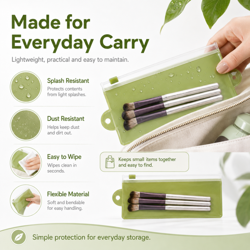 Eva Green Right Hanging Hole Slider Zipper Bag for Makeup Brush Storage