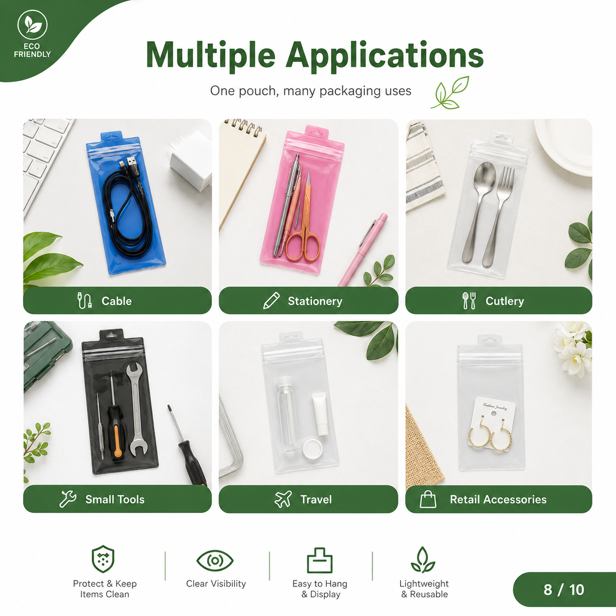 PVC Hanging Hole Zipper Pouch for Beauty Tools & Accessories Packaging