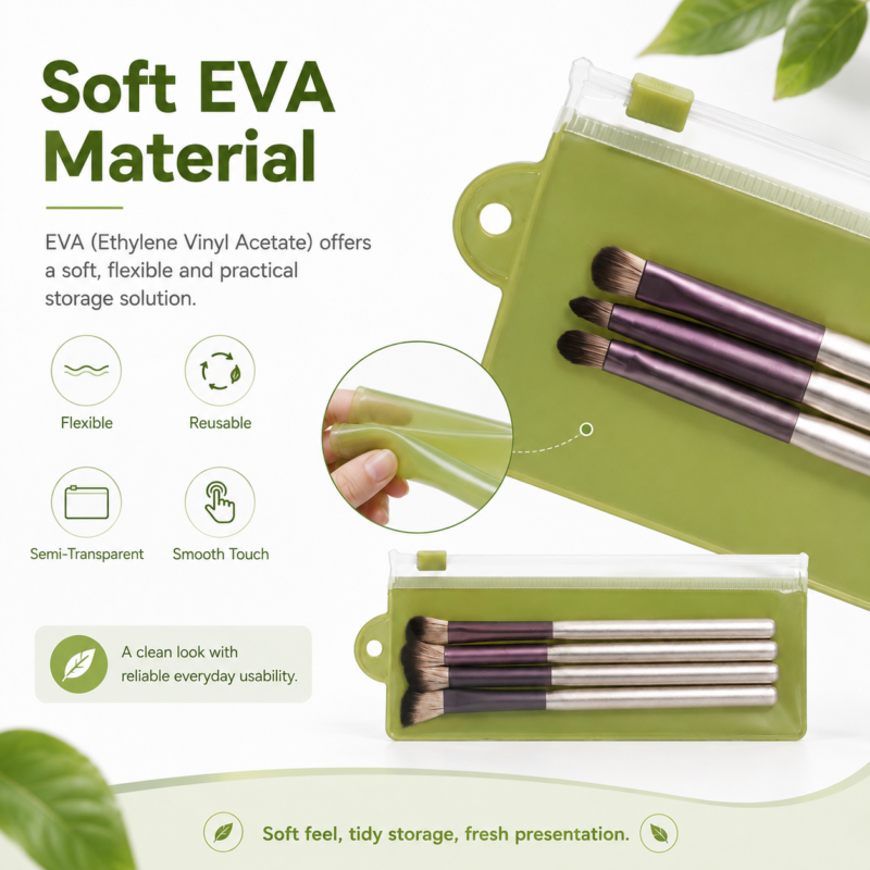 Eva Green Right Hanging Hole Slider Zipper Bag for Makeup Brush Storage