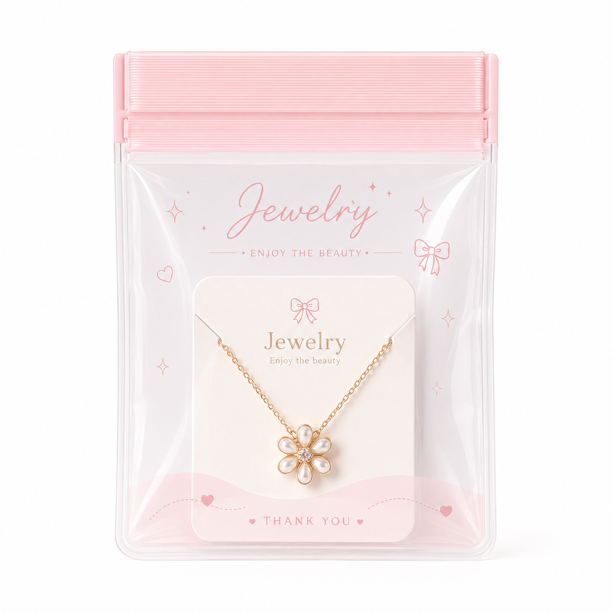 EVA Jewelry Ziplock Bag with Pink Zipper for Jewelry Packaging EVA Jewelry Ziplock Bag with pink zipper and printed card for necklace packaging