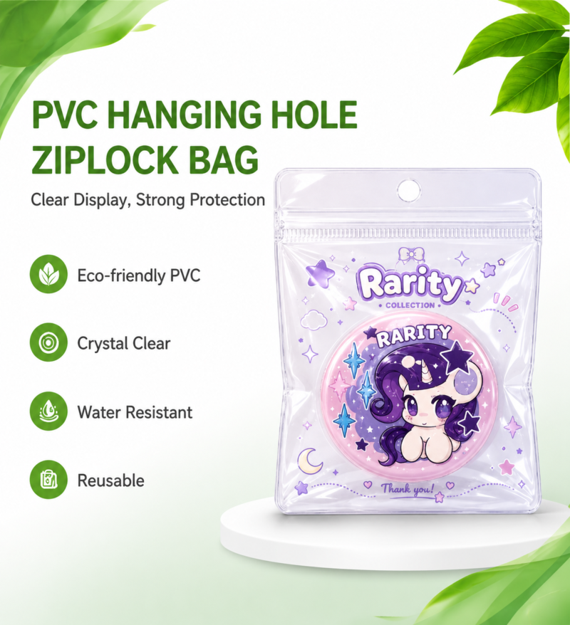Clear PVC Hanging Hole Ziplock Bags for Coin Jewelry Packaging