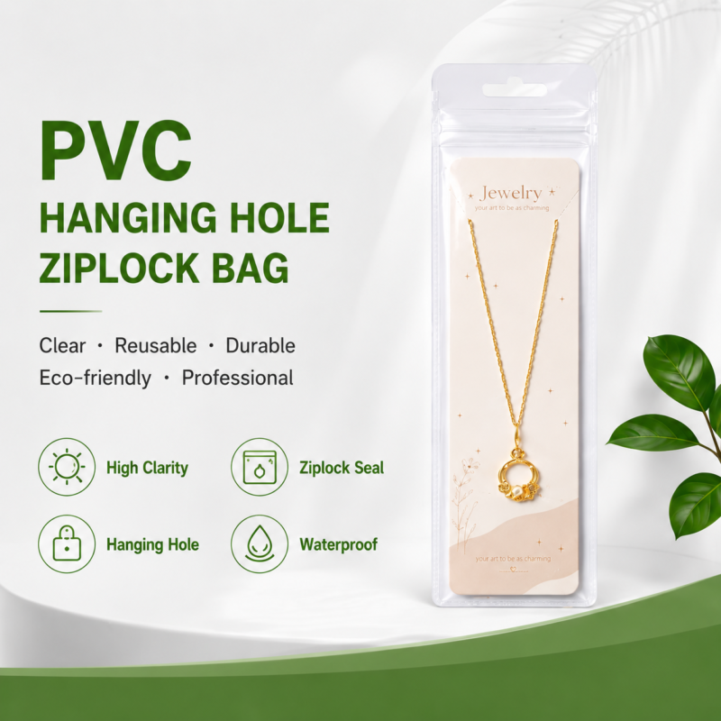 Clear PVC Hanging Hole Pudding Bags for Necklace Packaging| Jewelry Ziplock Pouches