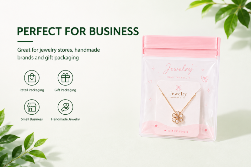 Pink EVA Ziplock Bags for Jewelry Packaging | Transparent Plastic Ziplock Pouches