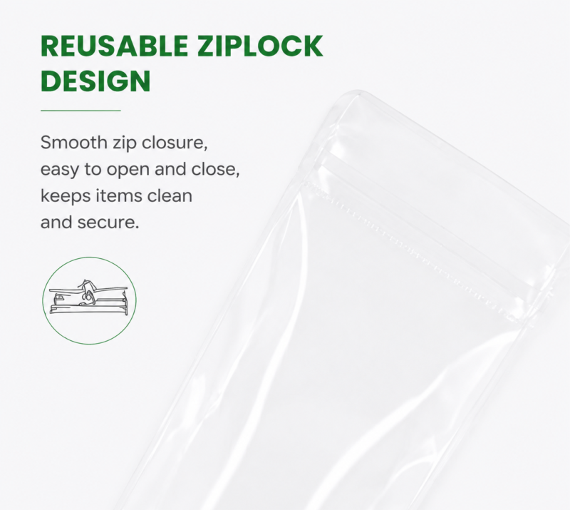 Clear PVC Long Resealalbe Bags for Makeup Brush Packaging | Cosmetic Tools Storage Ziplock Pouches