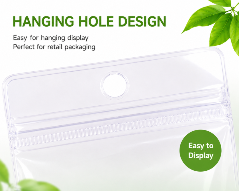 Clear PVC Hanging Hole Ziplock Bags for Coin Jewelry Packaging