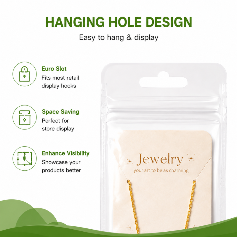Clear PVC Hanging Hole Pudding Bags for Necklace Packaging| Jewelry Ziplock Pouches