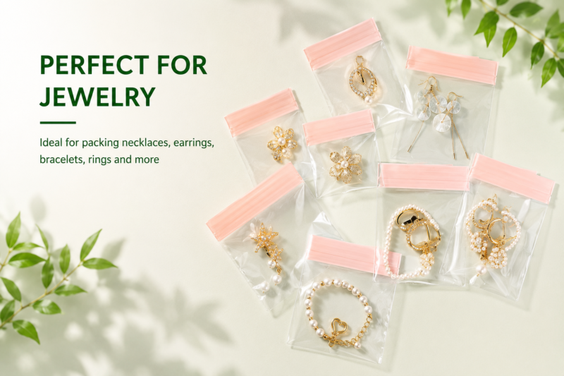 Pink EVA Ziplock Bags for Jewelry Packaging | Transparent Plastic Ziplock Pouches
