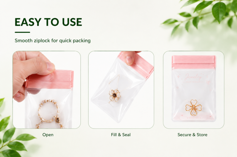 Pink EVA Ziplock Bags for Jewelry Packaging | Transparent Plastic Ziplock Pouches