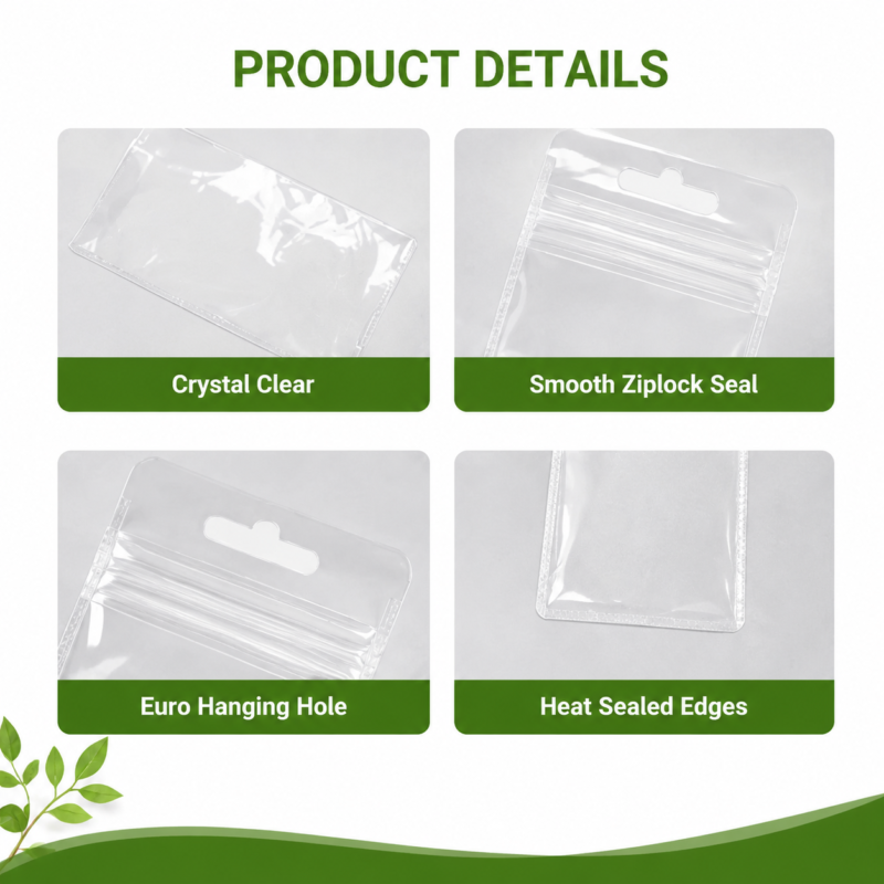 Clear PVC Hanging Hole Pudding Bags for Necklace Packaging| Jewelry Ziplock Pouches