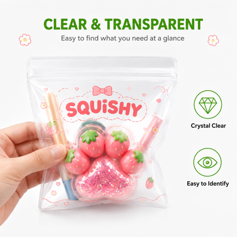 Clear PVC Ziplock Bags | Transparent Plastic Ziplock Pouches for Squishy Toys Packaging