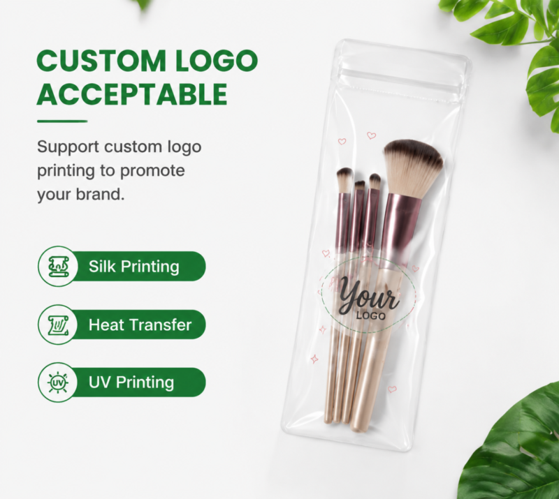 Clear PVC Long Resealalbe Bags for Makeup Brush Packaging | Cosmetic Tools Storage Ziplock Pouches