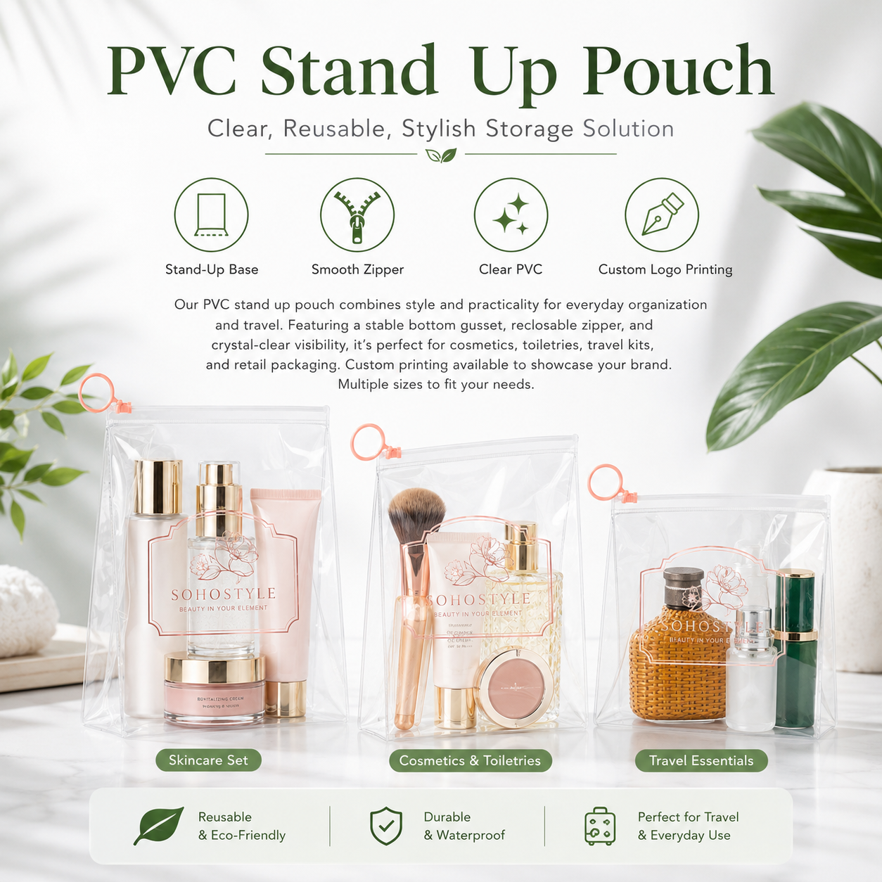 Bolsa con cremallera de PVC transparente para Comestic & Embalaje de herramientas de belleza