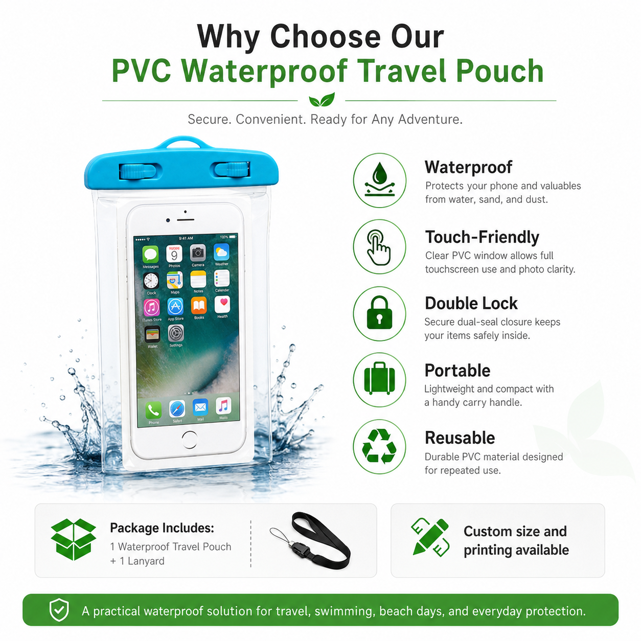Universal PVC Waterproof Phone Pouch - IPX8 Underwater Dry Bag