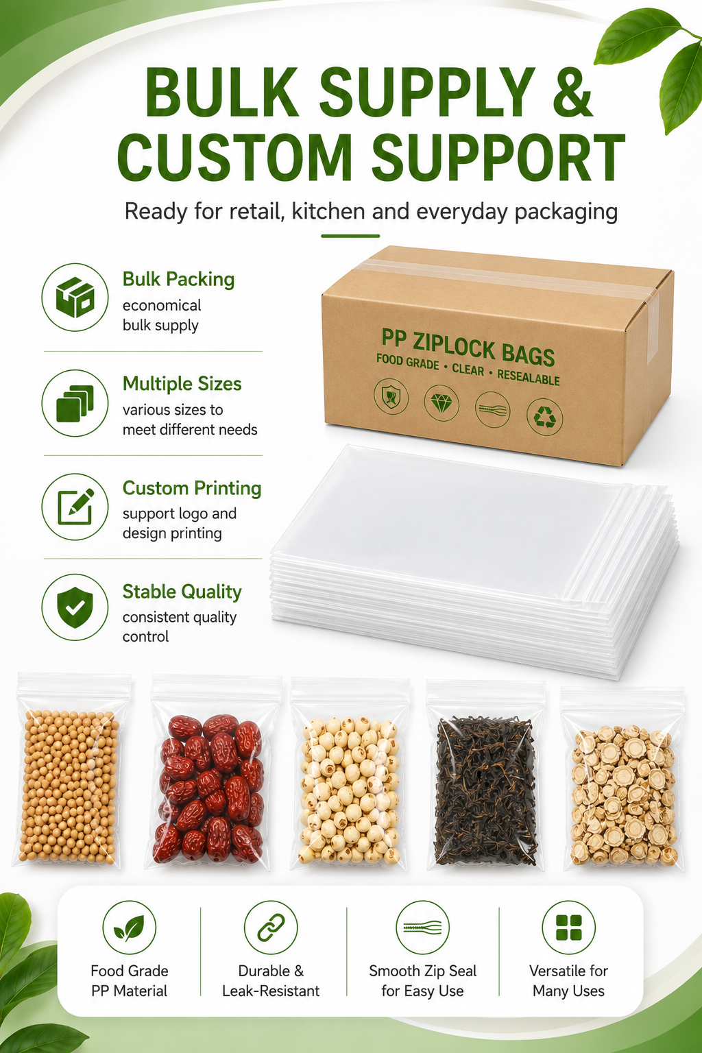 Premium Clear PP Ziplock Bags for Food Packaging & Storage
