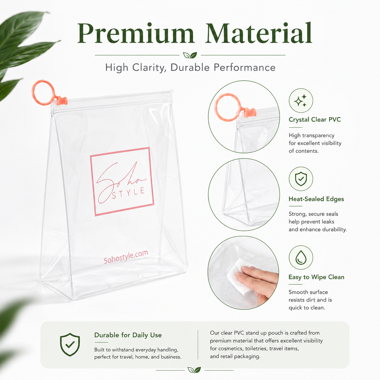Bolsa con cremallera de PVC transparente para Comestic & Embalaje de herramientas de belleza
