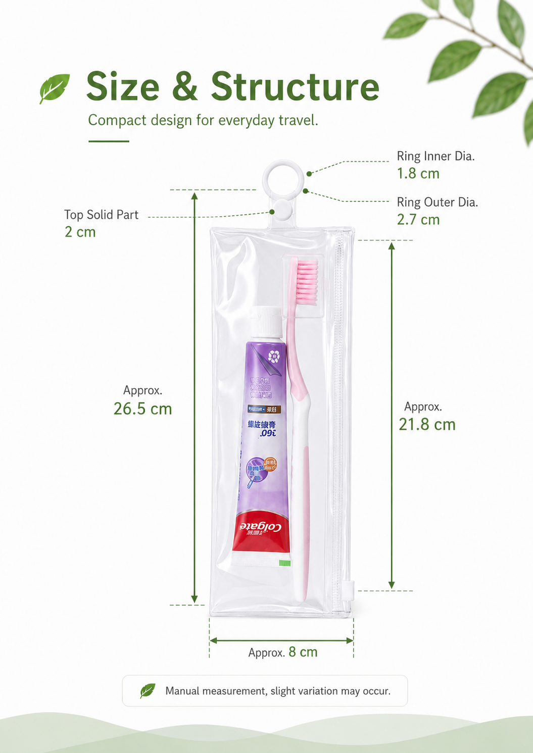 PVC Waterproof Travel Pouch for Toothbrush & Toiletry Toiletries Zipper Pouch