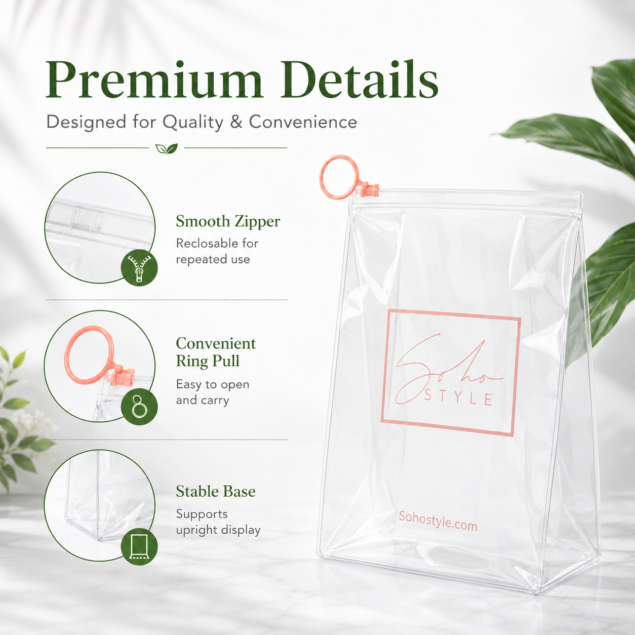 Bolsa con cremallera de PVC transparente para Comestic & Embalaje de herramientas de belleza