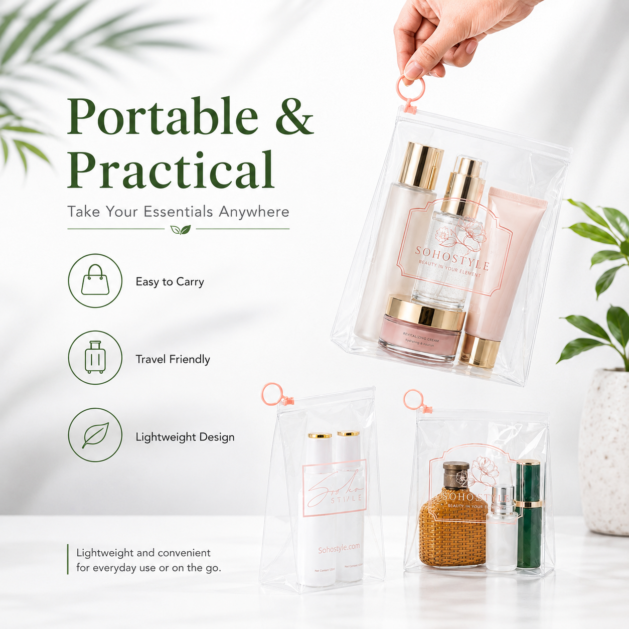Bolsa con cremallera de PVC transparente para Comestic & Embalaje de herramientas de belleza