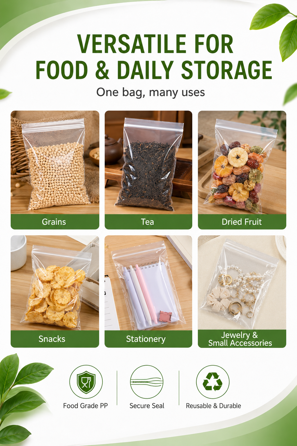 Premium Clear PP Ziplock Bags for Food Packaging & Storage