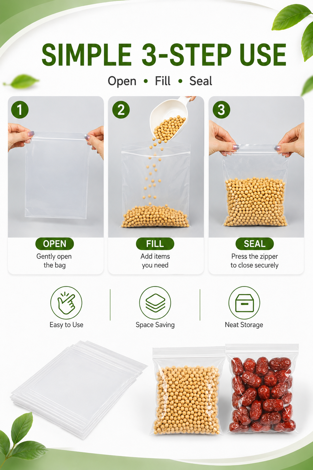 Premium Clear PP Ziplock Bags for Food Packaging & Storage