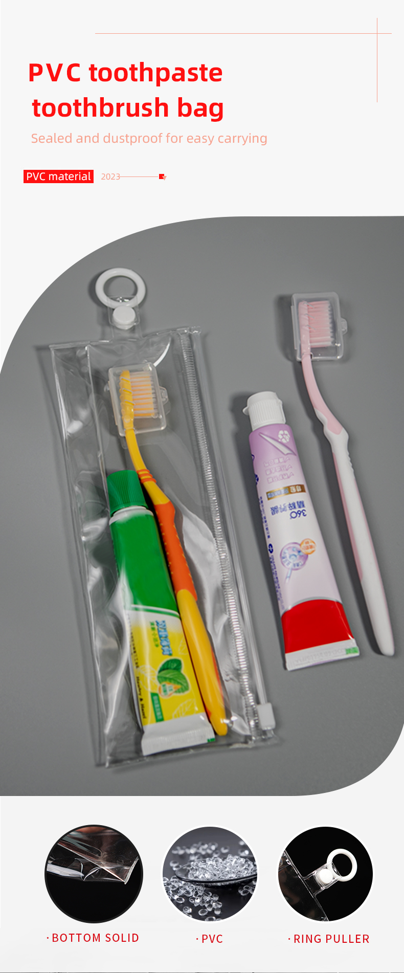 PVC Waterproof Travel Pouch for Toothbrush & Toiletry Toiletries Zipper Pouch