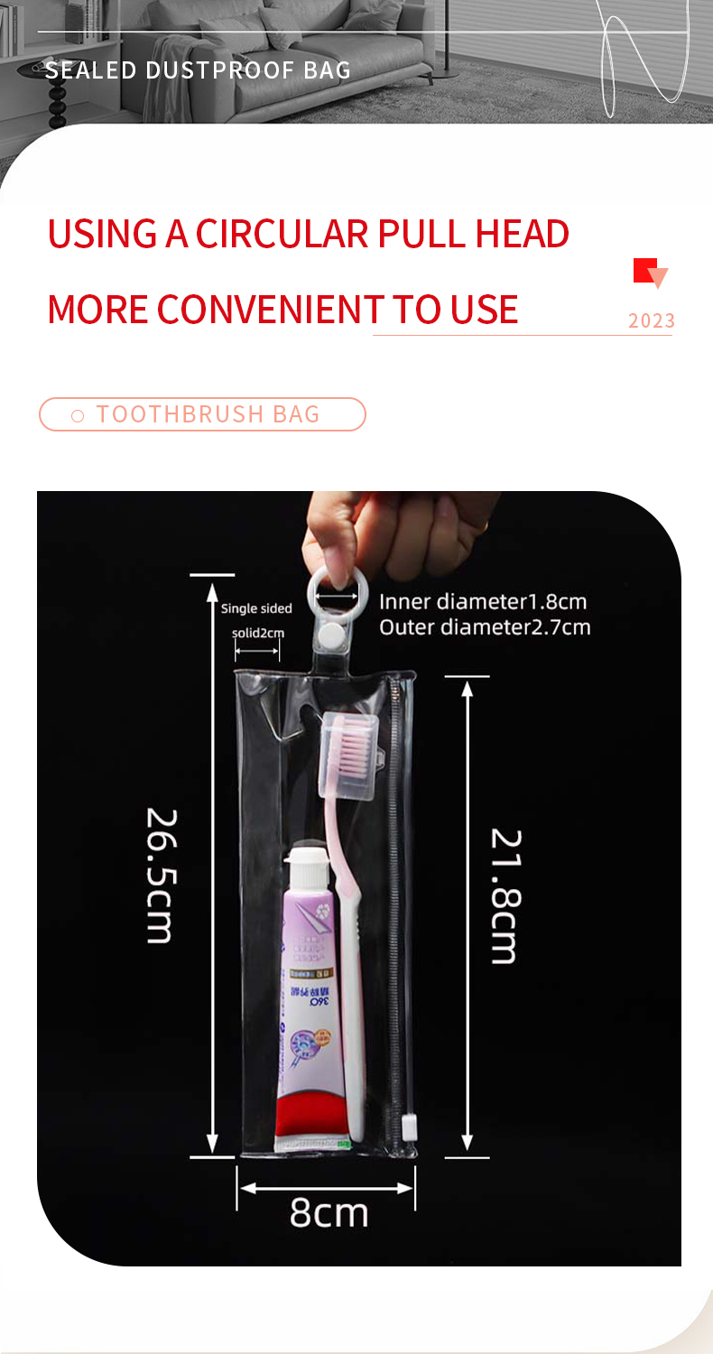 PVC Waterproof Travel Pouch for Toothbrush & Toiletry Toiletries Zipper Pouch