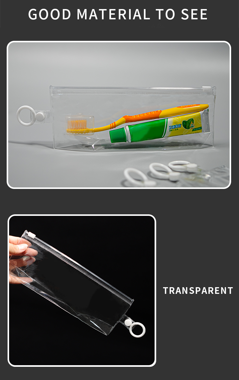 PVC Waterproof Travel Pouch for Toothbrush & Toiletry Toiletries Zipper Pouch