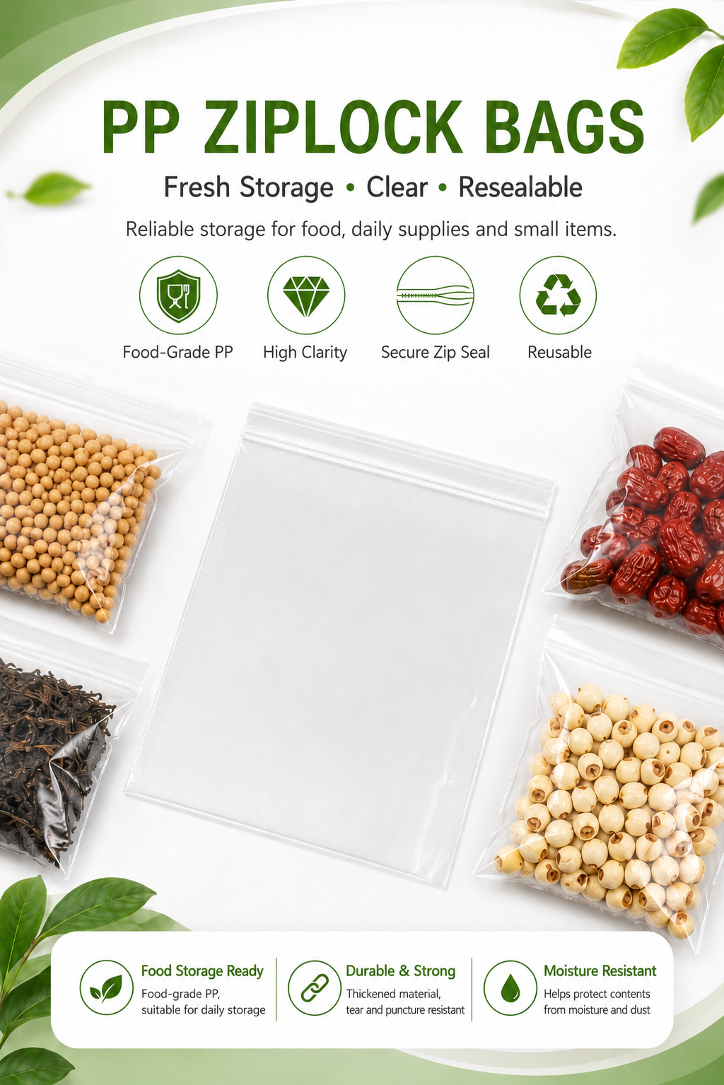 Premium Clear PP Ziplock Bags for Food Packaging & Storage
