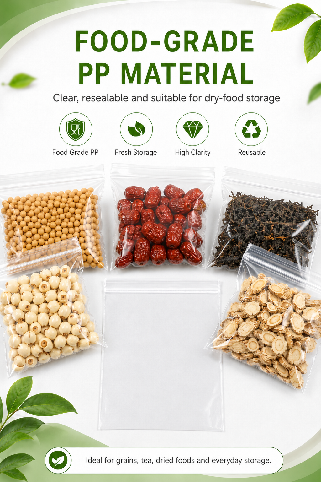 Premium Clear PP Ziplock Bags for Food Packaging & Storage