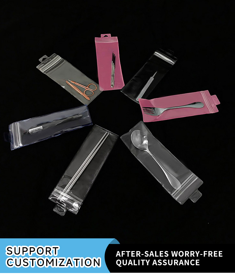 Versatile Colored Long PVC Ziplock Bag with Hanging Hole for Jewelry,USB Cable,Makeup Tools,Tableware Display